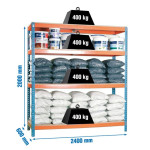 KOVINSKI REGAL 200X240X60 CM  S 4 POLICAMI NOSILNOST NA POLICO 400KG – predstavitvena slika