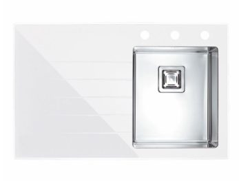 STEKLENO POMIVALNO KORITO ALVEUS CRYSTALIX 10, DESNO, BELA 860X540 MM