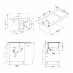 STEKLENO POMIVALNO KORITO ALVEUS KARAT 20, LEVO, ČRNA 860X500 MM – predstavitvena slika
