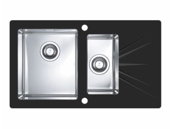 STEKLENO POMIVALNO KORITO ALVEUS KARAT 20, LEVO, ČRNA 860X500 MM
