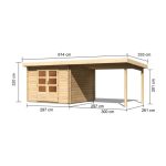 LESENA VRTNA HIŠKA KARIBU BASTRUP 5 + MONTAŽNA STREHA 3M BARVA LESA 297X297X222 – predstavitvena slika