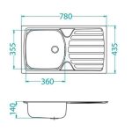 NERJAVNO POMIVALNO KORITO ALVEUS BASIC 170, LEINEN 780X435 MM IZTOK 38.1 MM – predstavitvena slika