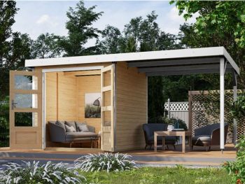 LESENA VRTNA HIŠKA KARIBU JUPITER A+ PODALJŠEK STREHE 2.35M, BELI OKVIR