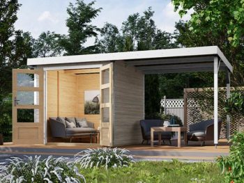 LESENA VRTNA HIŠKA KARIBU JUPITER D+ PODALJŠEK STREHE 2.35M, BELI OKVIR
