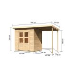 LESENA VRTNA HIŠKA KARIBU MERSEBURG 3 Z NADSTREŠKOM 212X219 154X166 LES 14MM – predstavitvena slika