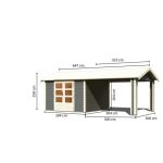 LESENA VRTNA HIŠKA KARIBU THERES 7 S TERASO 300X250X300+320 SIV 28MM – predstavitvena slika