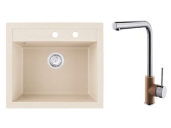 GRANITAL POMIVALNO KORITO SINK SOLUTION MILANO BEŽ SET Z ARMATURO