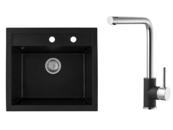 GRANITAL POMIVALNO KORITO SINK SOLUTION MILANO ČRN SET Z ARMATURO