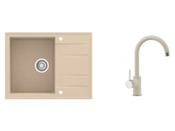 GRANITAL POMIVALNO KORITO SINK SOLUTION PALERMO BEŽ SET Z ARMATURO