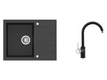 GRANITAL POMIVALNO KORITO SINK SOLUTION PALERMO ČRN SET Z ARMATURO