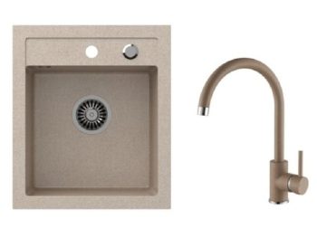 GRANITAL POMIVALNO KORITO SINK SOLUTION PARMA BEŽ SET Z ARMATURO
