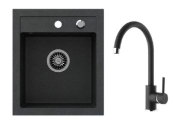 GRANITAL POMIVALNO KORITO SINK SOLUTION PARMA ČRN SET Z ARMATURO