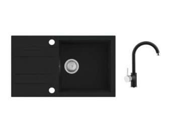 GRANITAL POMIVALNO KORITO SINK SOLUTION ROMA ČRN SET Z ARMATURO
