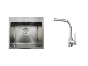 NERJAVNO POMIVALNO KORITO SINK SOLUTION MALAGA SET Z ARMATURO