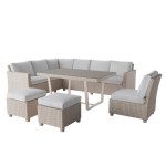 GARNITURA UMETNI RATAN NATERIAL KOTNA ALU, 2 TAB. + JED.MIZA