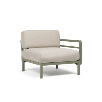 Vrtni stranki element Maximo v Cactus barvi. Vrtni stranski element Maximo z enim naslonjalom za roke s strukturo regenerirane smole z visoko vsebnostjo