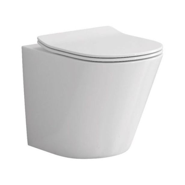 WC ŠKOLJKA, STOJEČA INTER CERAMIC BREZ ROBOV Z WC DESKO S POČASNIM ZAPIRANJEM BELA