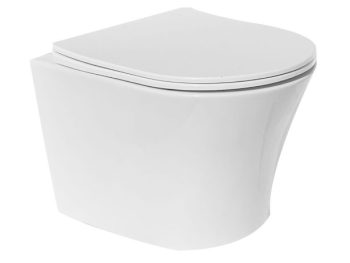 WC ŠKOLJKA, VISEČA INTER CERAMIC BREZ ROBOV Z WC DESKO S POČASNIM ZAPIRANJEM BELA