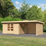 LESENA VRTNA HIŠKA KARIBU TRITTAU 4+ PODALJŠEK STREHE 3.3 M + ZADNJA – predstavitvena slika