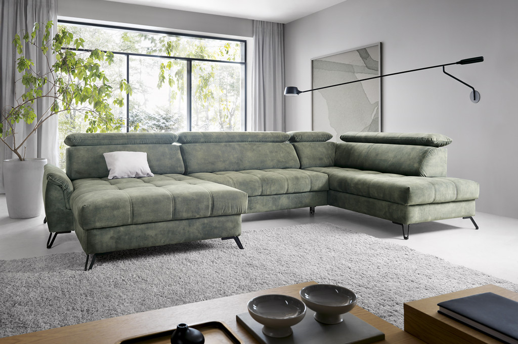 Sedežna garnitura LAGO 1 Sedežna garnitura v U LAGO 1. Kotna sedežna garnitura Lago v U postavitvi, z modernimi kovinskimi nogicami. Kvalitetna sedežna garnitura z ležiščem in