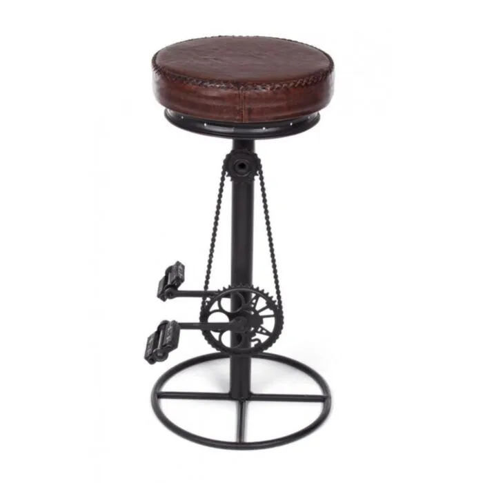Barski stol CYCLE je dobavljiv v črno-rjavi kombinaciji. Noga je kovinska, sedež je oblečen v usnje. širina: Ø42cm višina: 80hcm višina: 80cm