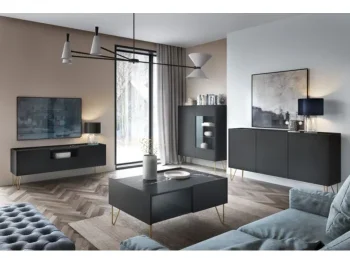 Dnevni regal ARMONY je izjemno moderna in prefinjena kolekcija dnevnega pohištva. Dolge zlatne noge ji dodajo še dodatno eleganco. Poseben je zaradi svoje