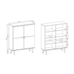 Elegantna dnevna soba s stilom skandinavskega sloga. Dobavljiva je v barvi svetli hrast//bela mat. Hrastove lesene noge, ABS robovi, vrata(ličnice) so MDF.