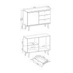 Elegantna dnevna soba s stilom skandinavskega sloga. Dobavljiva je v barvi svetli hrast//bela mat. Hrastove lesene noge, ABS robovi, vrata(ličnice) so MDF.