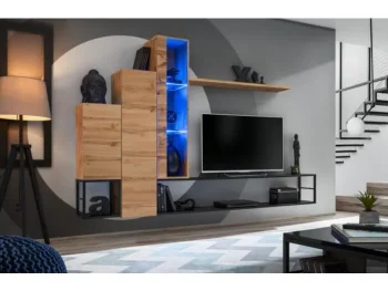 Dnevni regal NEJA  je moderno oblikovan in elegantnega videza v kombinaciji lesa in kovine. Vrata visoke omare se odpirajo s push-click sistemom. V ceno