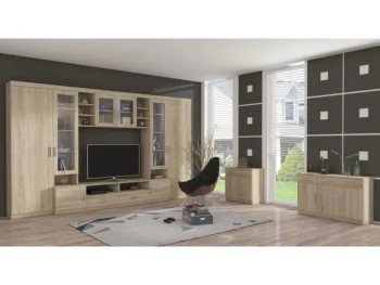 Dnevni regal PAR je moderno oblikovan in elegantnega videza. Izdelan je v EU. Možno je dokupiti LED osvetlitev (30 €). Barva: - Sonoma / siva