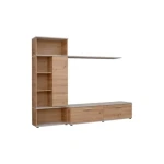 Dnevni regal ROLI je modernega dizajna. Kombinacija hrasta in svetlo sive barve se bo podala v vsak prostor. Narejen je iz kvalitetne iverne plošče. Ročke