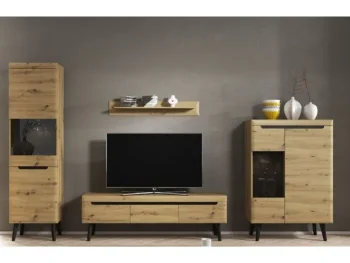 RON2 je elegantna dnevna soba s stilom skandinavskega sloga. Dobavljiva je v kombinaciji hrasta in črne barve. Hrastove lesene noge, ABS robovi,