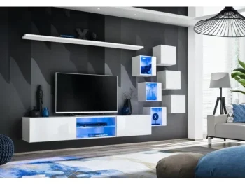Dnevni regal TARA je moderno oblikovan in elegantnega videza. Majhne omarice se odpirajo s push-click sistemom. V ceno je vključena tudi modra led