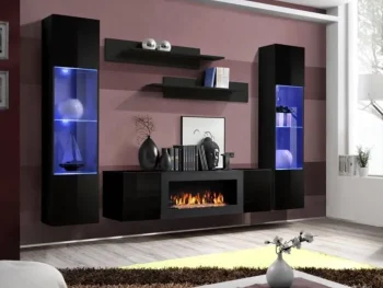 Dnevni regal ŽIGA bo popestrila vsako dnevno sobo. Vrata omaric se odpirajo s push-click sistemom. Komoda ima bio koviski kamin. Izdelan je v EU. Barve: -