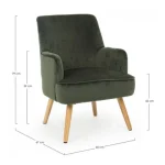 Fotelj ADELINE zelena je narejen iz borovega lesa in MDF-ja, noge so iz hrastovega lesa, prevleka je iz poliestra z učinkom žameta. Material: - Borov les -