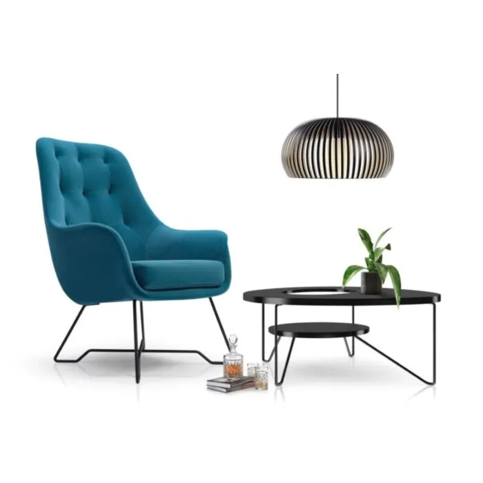 Fotelj IZIDOR v elegantni barvi je udoben in kvaliteten ter modernega videza. Je odlična popestritev za vaš dom ali pisarno. Nogice so kovinske, kar