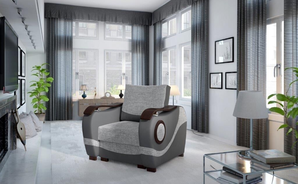 Fotelj NATALIJA Dizajnerski fotelj NATALIJA je primeren za vsak dnevni prostor. Fotelj je narejen iz blaga in umetnega usnja. Fotelj je izredno udoben ter kvaliteten.