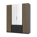 Garderobna omara EVITA 2 200 cm ima moderen dizajn. Narejena je iz laminirane plošče debeline 16 mm. Stranice so v črni barvi, fronte pa v lesu v