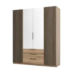 Garderobna omara EVITA 2 200 cm ima moderen dizajn. Narejena je iz laminirane plošče debeline 16 mm. Stranice so v hrast barvi, fronte so v hrast barvi v