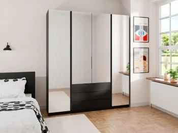 Garderobna omara KALINA 1 - 200 cm ima moderen dizajn. Narejena je iz laminirane plošče debeline 16 mm. Omara ima na voljo predale ter stranice v črni ali
