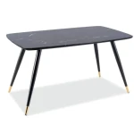 Naj s svojo eleganco tudi vaš prostor popestri miza KALI 2. Plošča mize je iz MDF in kaliranega stekla, efekt kamna . Noge mize so iz kovine v črno/zlati