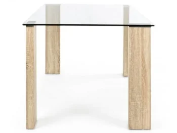 Jedilna miza NEW ARLEY 160X90 natur ima noge iz MDF-ja z učinkom lesa. Ima 12 mm debelo kaljeno steklo. Dimenzije: širina: 160cm globina: 90cm višina: