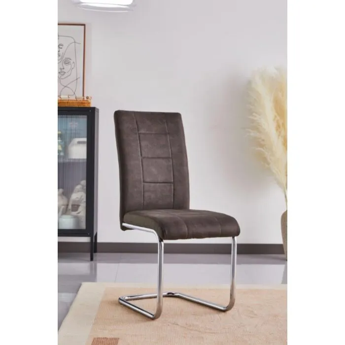 Jedilni stol DANA 2 siva Jedilni stol DANA 2 je elegantne oblike in kakovostne izdelave. Njegov dizajn se bo podal v vsako jedilnico. Oblazinjen je v sivem blagu, ki na videz spominja