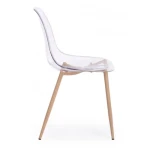 Jedilni stol MANDY je dobavljiv v prozorni barvi. Noge so izdelane iz kovine v barvi lesa. Sedalni del iz polipropilena. Barva: - Prozorna Material: -