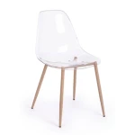 Jedilni stol MANDY je dobavljiv v prozorni barvi. Noge so izdelane iz kovine v barvi lesa. Sedalni del iz polipropilena. Barva: - Prozorna Material: -