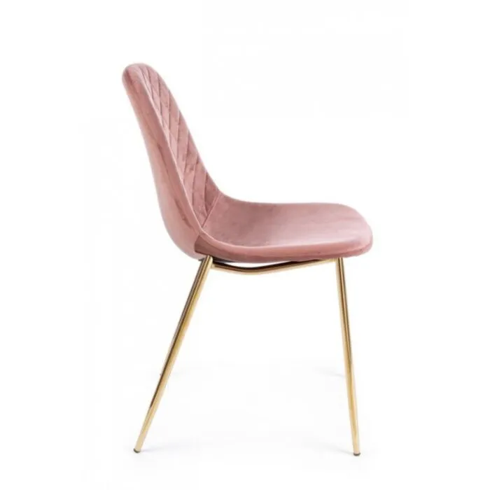 Kuhinjski stol TERRY je sestavljen iz kovinskih cevastih nog, z zlatim kromiranjem. Naslonjalo in sedež sta obložena s poliuretansko peno in oblečena v