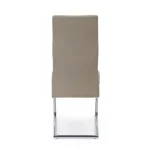 Jedilni stol THELMA taupe ima jekleni okvir in kromirane noge. Polnilo je iz poliuretanske pene, oblečen je v umetno usnje. Material: - Jekleni okvir - Krom