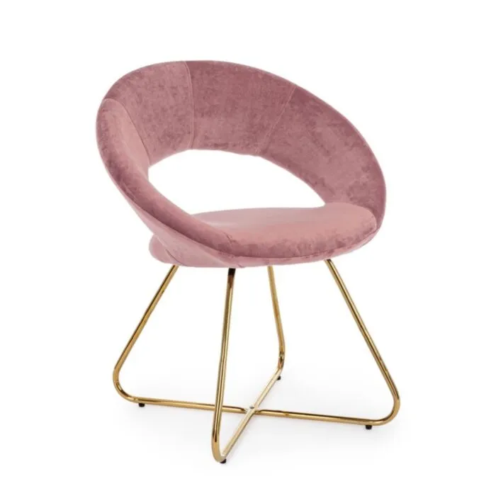 Jedilni stol VANITY roza Jedilni stol VANITY v roza barvi, je eleganten in modernega dizajna. Stol je udoben saj je oblazinjen v poliuretansko peno, ki je oblečena v mehko žametno