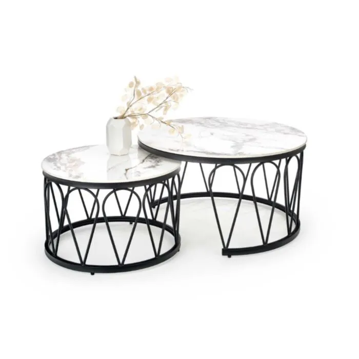 Klubska miza AFNA Klubska mizica AFNA vas bo navdušila. Narejena je iz kovine. Mizna plošča je imitacije marmorja, kar dodatno popestri vaš prostor in mu doprinese poseben