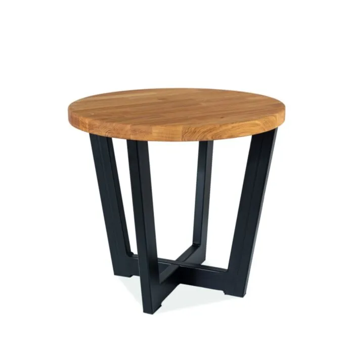 Klubska miza KONI Klubska miza KONI je kvalitetna ter stabilna. Mizna plošča je iz masivnega hrastovega lesa. Podnožje mizne plošče je kovinsko, barvano v črni barvi.